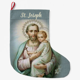 Personalized St. Joseph with Baby Jesus Large Christmas Stocking