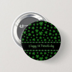 Personalized St. Patrick’s Day Shamrock on Black 2 Inch Round Button
