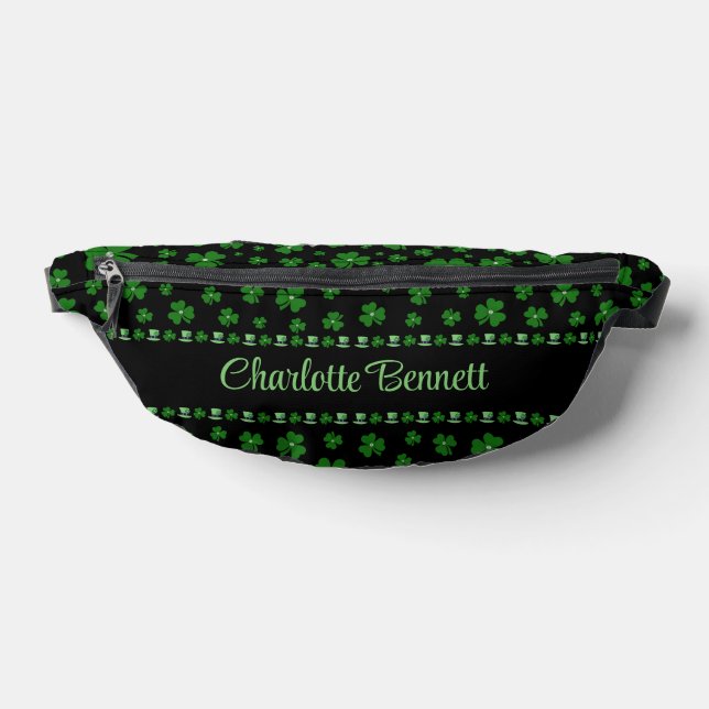 Personalized St. Patrick’s Day Shamrock on Black Fanny Pack (Lay Down)