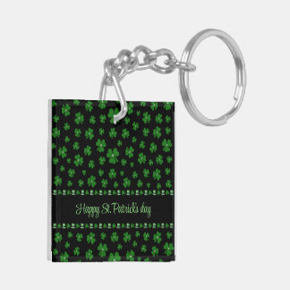 Personalized St. Patrick’s Day Shamrock on Black Keychain