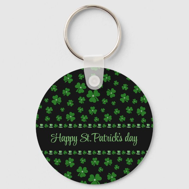 Personalized St. Patrick’s Day Shamrock on Black Keychain (Front)
