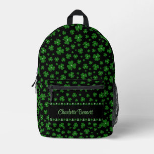 Personalized St. Patrick’s Day Shamrock on Black Printed Backpack