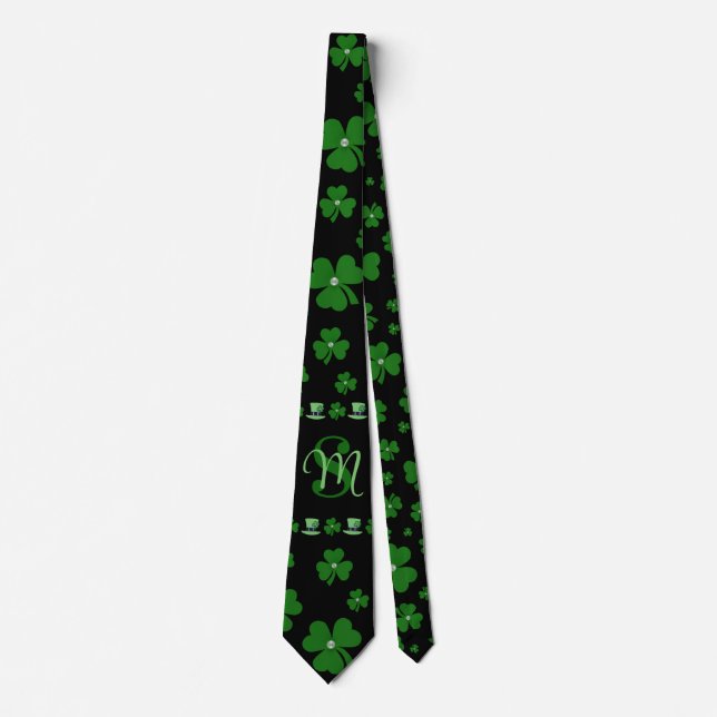 Personalized St. Patrick’s Day Shamrock on Black Tie (Front)