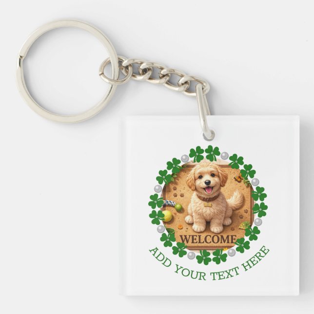 Personalized St. Patrick’s Day Shamrock with Pearl Keychain (Front)