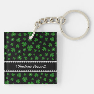 Personalized St. Patrick’s Day Shamrock with Pearl Keychain