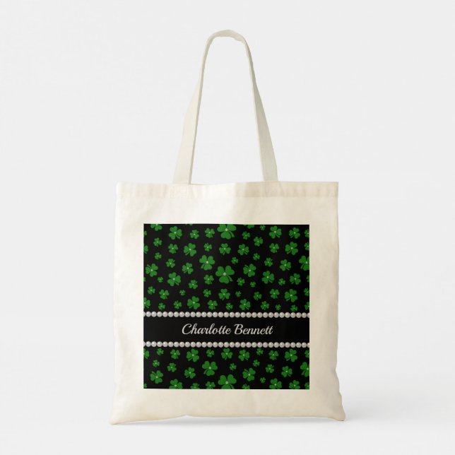 Personalized St. Patrick’s Day Shamrock with Pearl Tote Bag (Back)