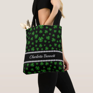 Personalized St. Patrick’s Day Shamrock with Pearl Tote Bag
