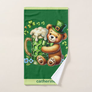 Personalized St. Patrick's Bear Hand Towel
