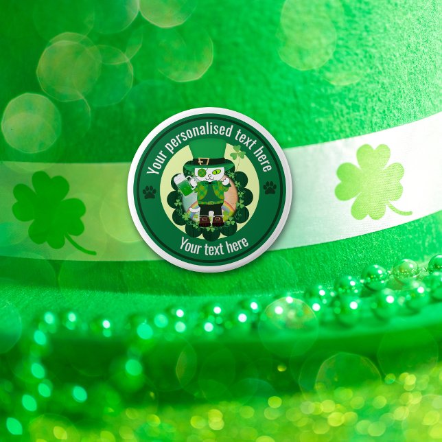 Personalized St. Patrick's Day Cat Shoemaker  6 Inch Round Button (Personalized St. Patrick's Day Cat Shoemaker 6 Inch Round Button)