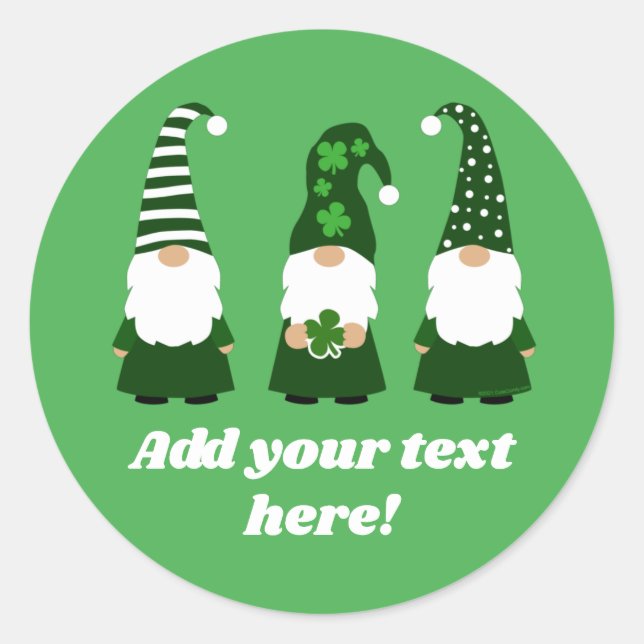 Personalized St Patricks Day Gnomes Cute Classic Round Sticker (Front)
