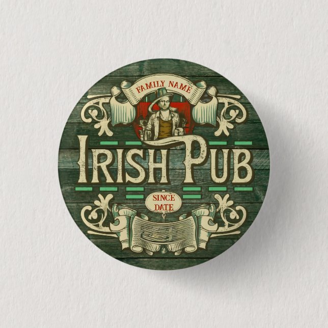 Personalized St Patricks Day Irish Pub Funny 1 Inch Round Button (Front)