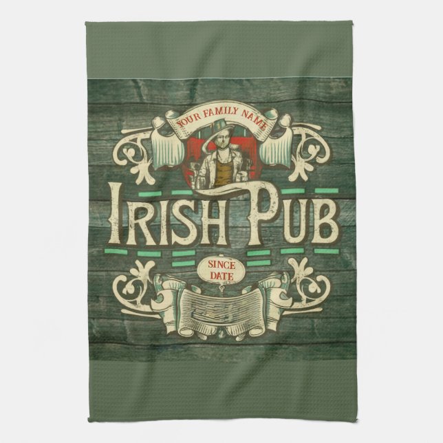 Personalized St Patricks Day Irish Pub Funny Kitchen Towel (Vertical)