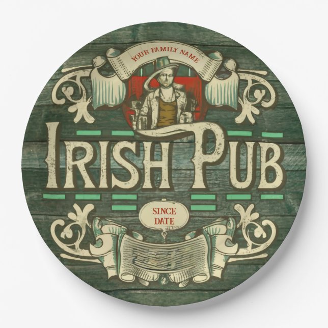 Personalized St Patricks Day Irish Pub Funny Paper Plate (Front)
