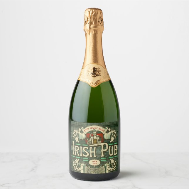 Personalized St Patricks day Irish Pub Funny Sparkling Wine Label (Front)