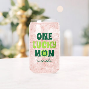 Personalized St. Patrick's Day One Lucky Mom Name Can Glass
