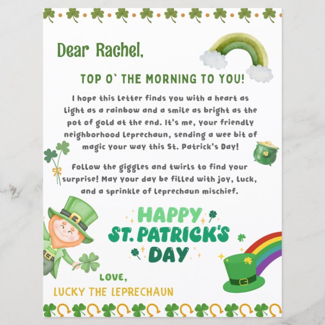 Personalized St Patrick's Leprechaun Letter (Front)