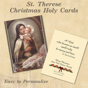 Personalized St. Therese Christmas Holy Card