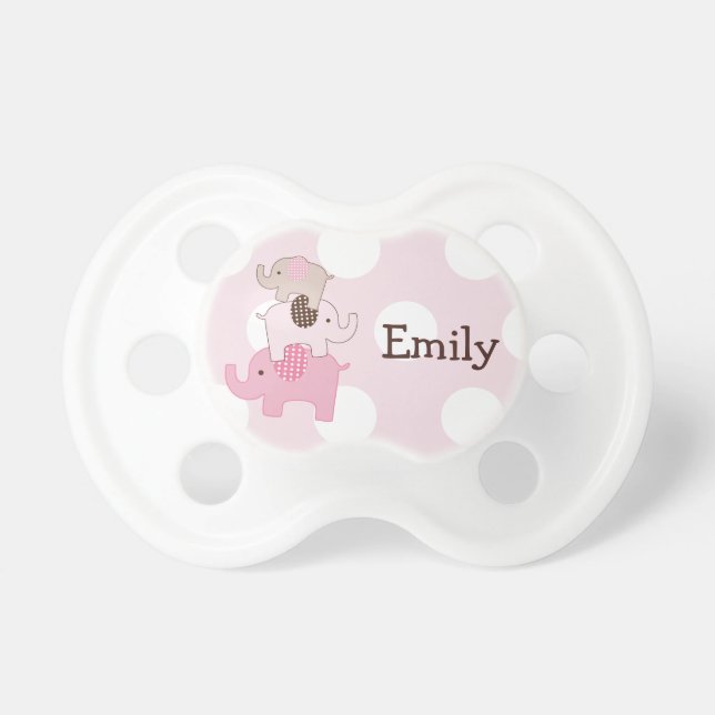 Personalized "Stacked Elephants on Dots" Pacifier (Front)