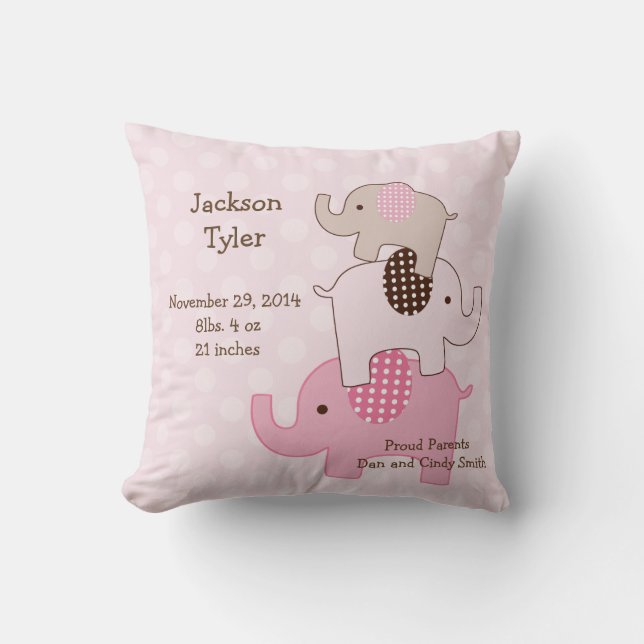 Personalized "Stacked Elephants with dots" Pillow (Front)