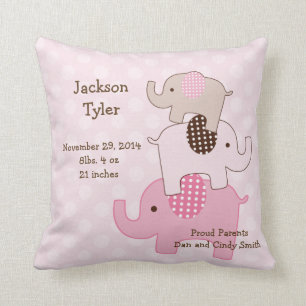 Personalized "Stacked Elephants with dots" Pillow
