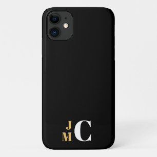 Personalized Stacked Initial, Black/Gold/White iPhone 11 Case