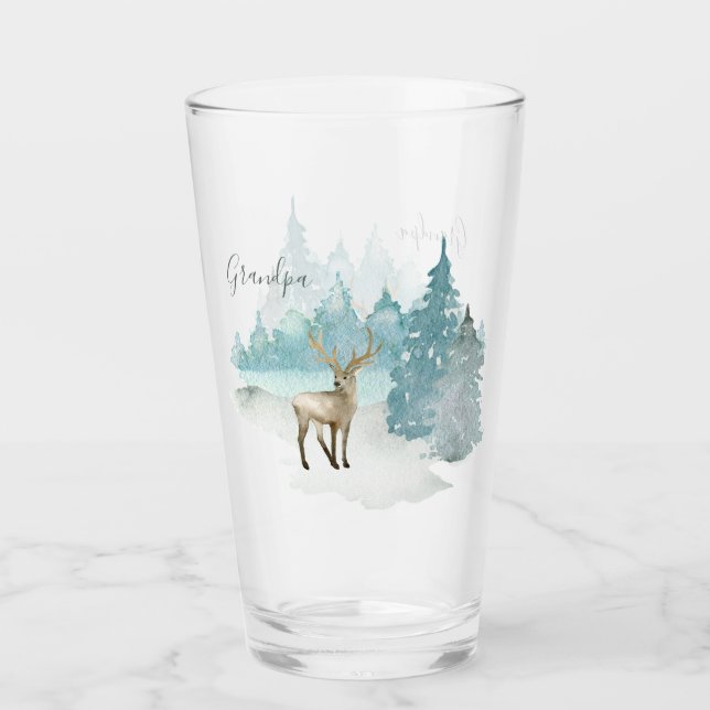 Personalized Stag Deer in Winter Woodland Glass (Front)