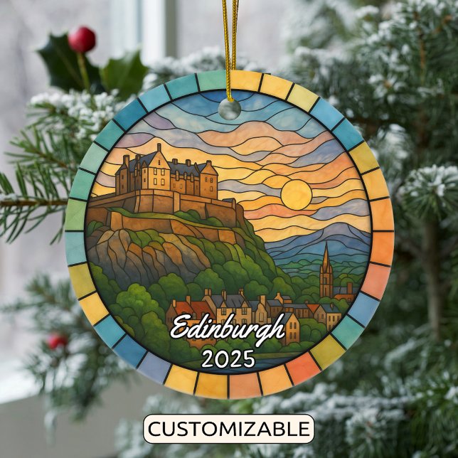 Personalized Stained Glass Edinburgh, Scotland Ceramic Ornament (Creator Uploaded)