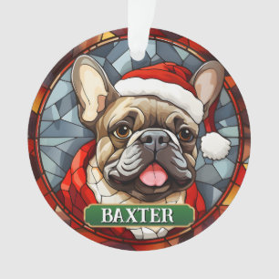 Personalized Stained Glass Frenchie Xmas Ornament