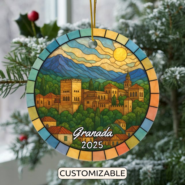 Personalized Stained Glass Granada Ornament, Spain Ceramic Ornament (Creator Uploaded)