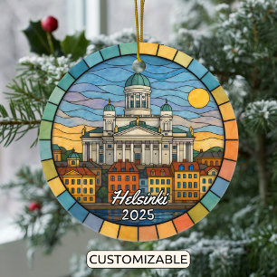 Personalized Stained Glass Helsinki, Finland Ceramic Ornament