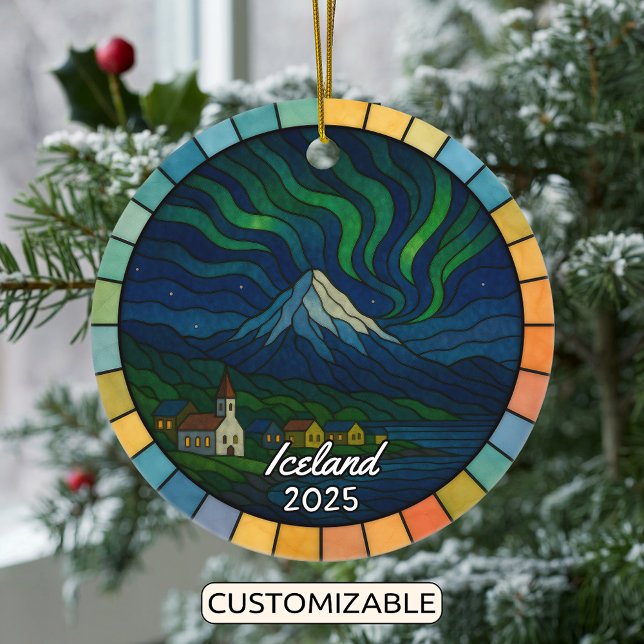 Personalized Stained Glass Iceland, Europe Ceramic Ornament (Creator Uploaded)