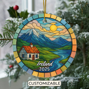 Personalized Stained Glass Ireland, Europe Ceramic Ornament