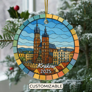 Personalized Stained Glass Krakow Ornament, Poland Ceramic Ornament