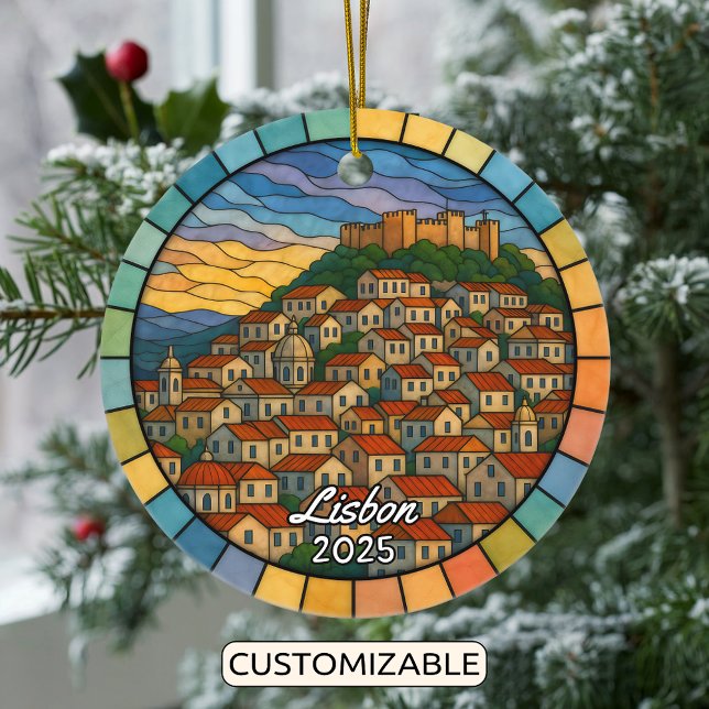 Personalized Stained Glass Lisbon, Portugal Ceramic Ornament (Creator Uploaded)