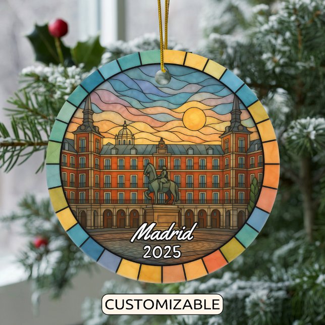 Personalized Stained Glass Madrid Ornament, Spain Ceramic Ornament (Creator Uploaded)