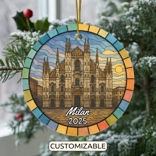 Personalized Stained Glass Milan Ornament, Italy Ceramic Ornament (Creator Uploaded)