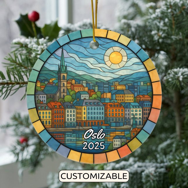 Personalized Stained Glass Oslo Ornament, Norway Ceramic Ornament (Creator Uploaded)