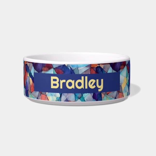 Personalized Stained Glass Pattern Pet Food Bowl (Front)