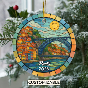 Personalized Stained Glass Porto, Portugal Ceramic Ornament