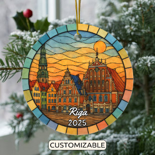Personalized Stained Glass Riga Ornament, Latvia Ceramic Ornament