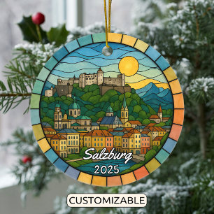 Personalized Stained Glass Salzburg, Austria Ceramic Ornament