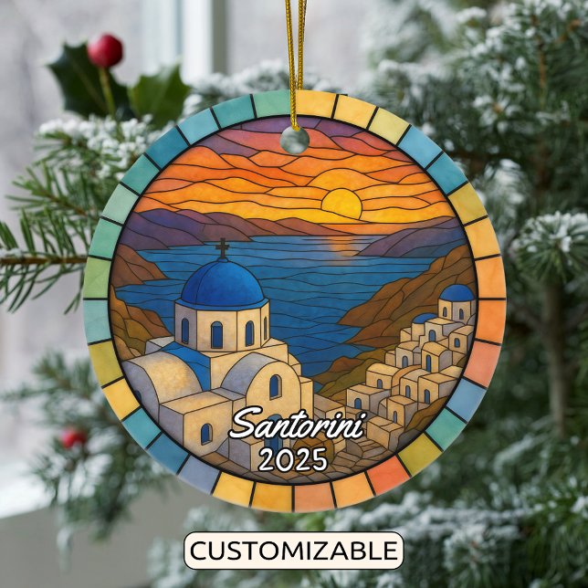 Personalized Stained Glass Santorini, Greece Ceramic Ornament (Creator Uploaded)