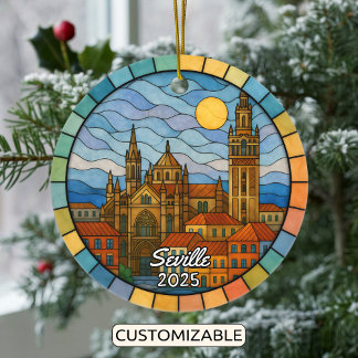 Personalized Stained Glass Seville Ornament, Spain Ceramic Ornament
