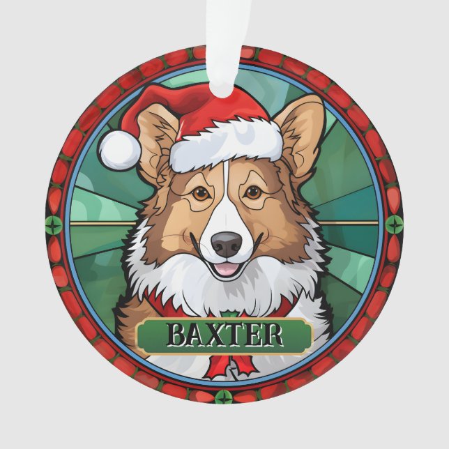 Personalized Stained Glass Shetland Sheepdog Ornament (Front)