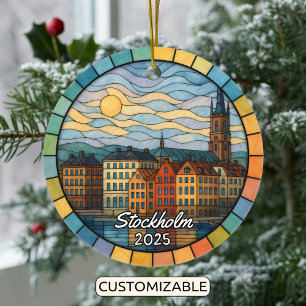 Personalized Stained Glass Stockholm, Sweden Ceramic Ornament