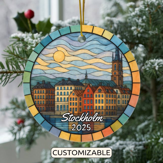 Personalized Stained Glass Stockholm, Sweden Ceramic Ornament (Creator Uploaded)