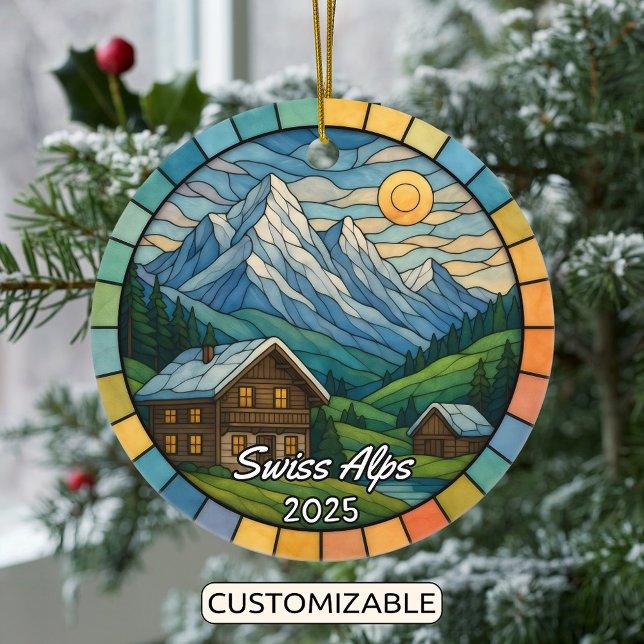 Personalized Stained Glass Swiss Alps, Switzerland Ceramic Ornament (Creator Uploaded)