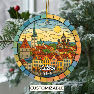 Personalized Stained Glass Tallinn, Estonia Ceramic Ornament