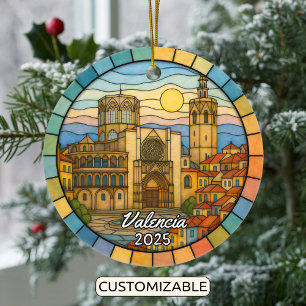 Personalized Stained Glass Valencia, Spain Ceramic Ornament