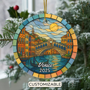 Personalized Stained Glass Venice Ornament, Italy Ceramic Ornament